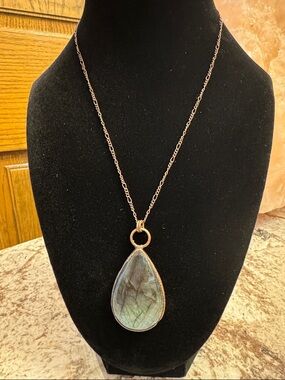 Labradorite Teardrop Necklace Blue Flash Stone Copper Chain